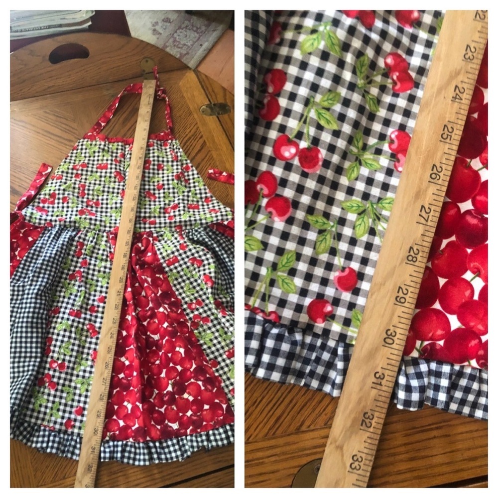 Vintage Rockabilly Cherries and Gingham Print Bib Apron - Picture 8 of 12